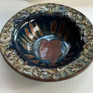 Art Studio Pottery Stoneware Bowl 9.5" Glossy Finish Multicolor Abstract Design